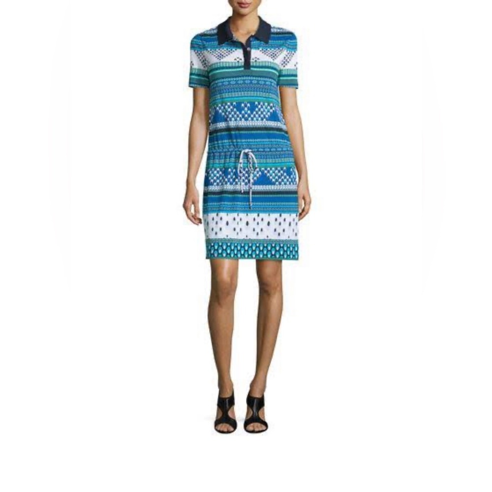 Diane Von Furstenburg Print Shirt Dress Blue Green L